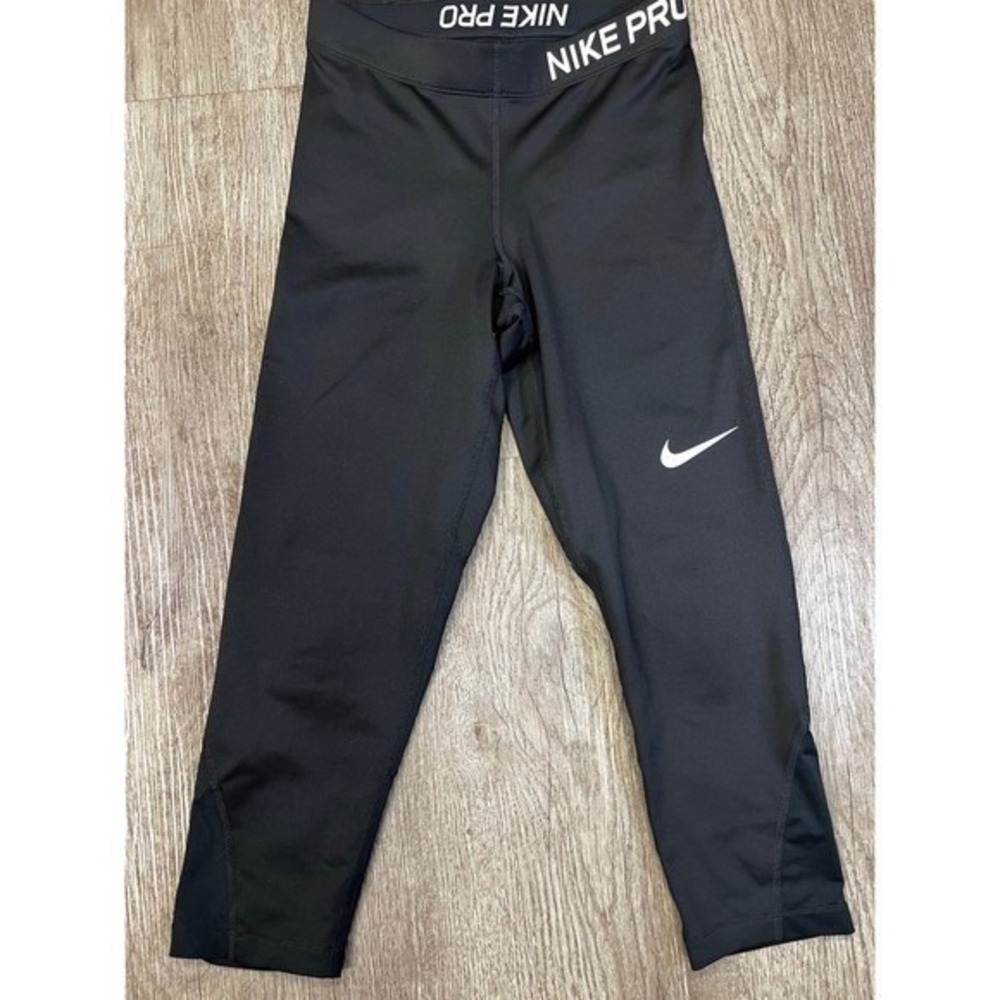 Nike Pro Dri-FIT Black Cropped Leggings Mesh Panels Small Training Pants